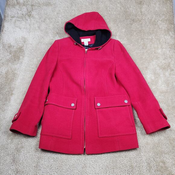 Preston & York Red Hooded 100% Wool Front Zip Coat Size 6